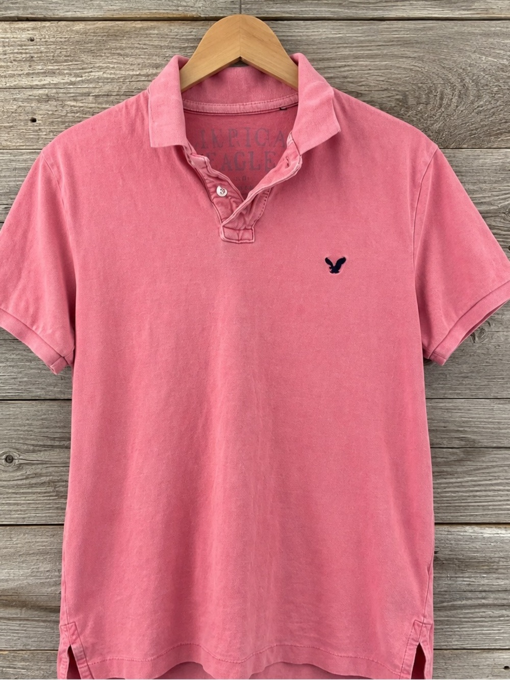 American Eagle Pink Polo Shirt Men's Large Vintage Wash Cotton